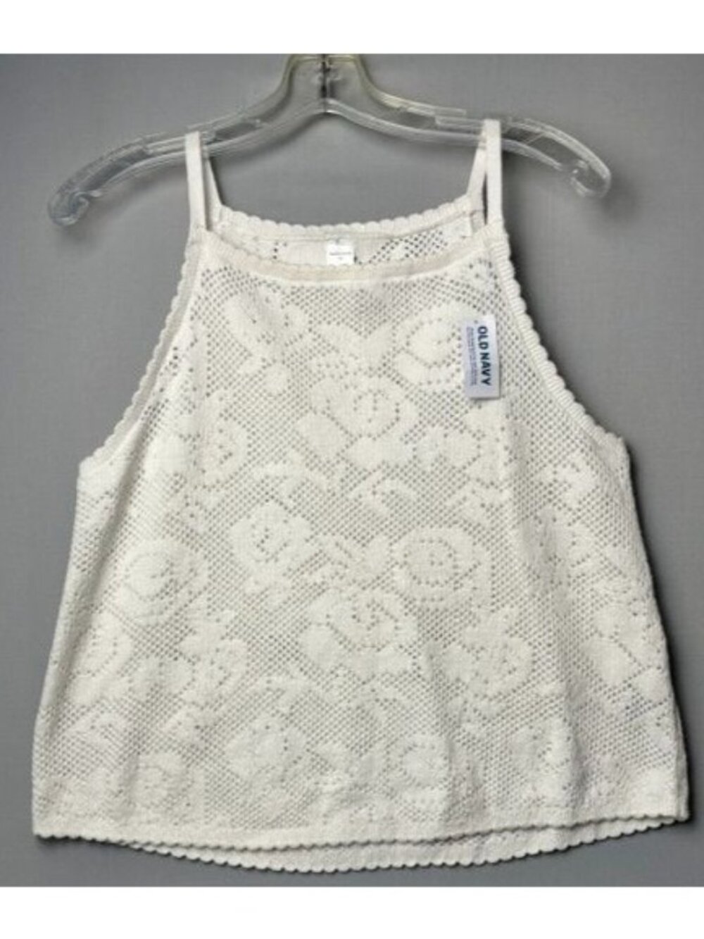 Old Navy Women's M Seaside Cotton Crochet Knit Tank Top Cream Coastal Boho